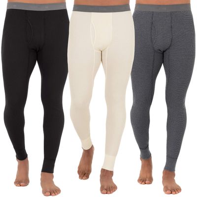 Fruit of The Loom Men's 3-Pack Recycled Waffle Thermal Underwear Bottom, Black/Greystone Heather/Natural, 5X-Large