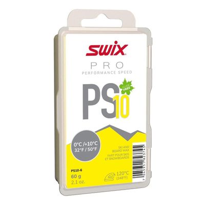 Swix PRO Speed Wax - PS10 Yellow 32 to 50 Degrees Fahrenheit - 60g Bar - Fluoro Free - Ski or Snowboard