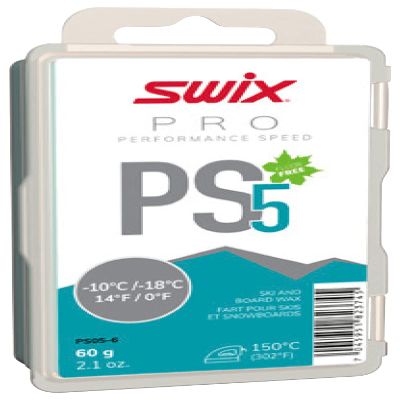 Swix PRO Speed Wax - PS5 Turquoise 0 to 14 Degrees Fahrenheit - 60g Bar - Fluoro Free - Ski or Snowboard