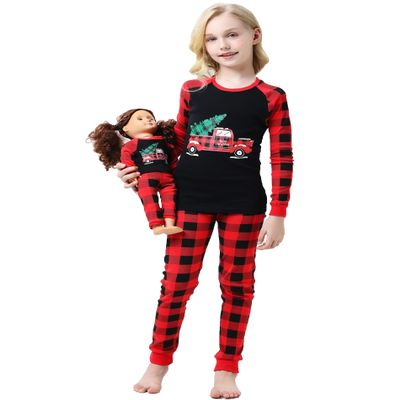 Babyroom Girls Matching Doll&toddler 4 Piece Cotton Pajamas Toddler Christmas Reindeer size 6 Blue