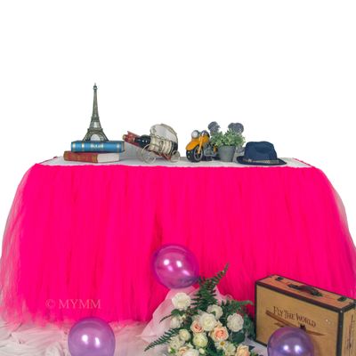 MYMM 9FT(108 * 31 in) Rose Red Tulle Tutu Table Skirt, Wedding Bridesmaid, Baby Party Skirt, Rectangle Or Round Decorative Table Decoration, Fashion Deluxe Romantic Birthday Party Shower