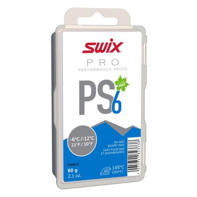 Swix PRO Speed Wax - PS6 Blue 10 to 21 Degrees Fahrenheit - 60g Bar - Fluoro Free - Ski or Snowboard