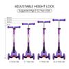 ChromeWheels Scooters for Kids, Deluxe Kick Scooter Foldable 4 Adjustable Height 132lbs Weight Limit 3 Wheel, Lean to Steer LED Light Up Wheels, Best Gifts for Girls Boys Age 3-12 Year Old, Purple view 2
