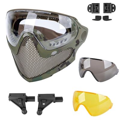 ATAIRSOFT 2 Modes Airsoft Mask Full Face Tactical Safety Protective Mask Anti-Fog Goggles Set with 3 Interchangable Lens (Camouflage)