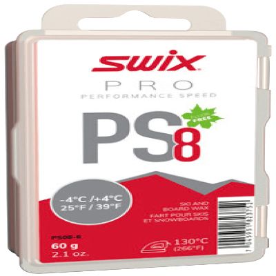 Swix PRO Speed Wax - PS8 Red 25 to 39 Degrees Fahrenheit - 60g Bar - Fluoro Free - Ski or Snowboard