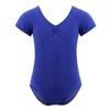 renvena Kids Girls Solid Color Short Sleeves Ballet Dance Jumpsuit Floral Lace V-Shaped Back Gymnastics Leotard Blue 3-4 view 1