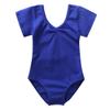renvena Kids Girls Solid Color Short Sleeves Ballet Dance Jumpsuit Floral Lace V-Shaped Back Gymnastics Leotard Blue 3-4 view 3