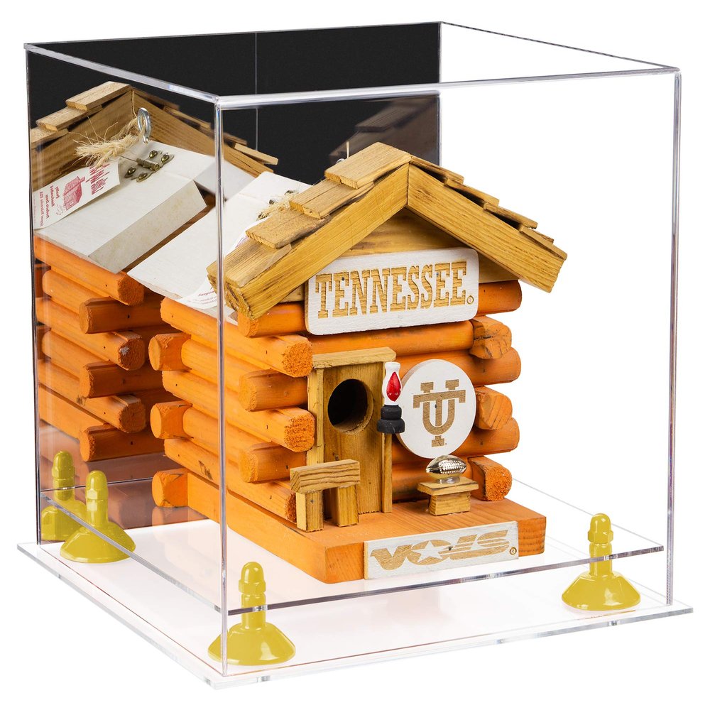 Better Display Cases Versatile Acrylic Display Case - Medium Square Box with Mirror, Yellow Risers and Clear Base 10" x 10" x 10" (V33)