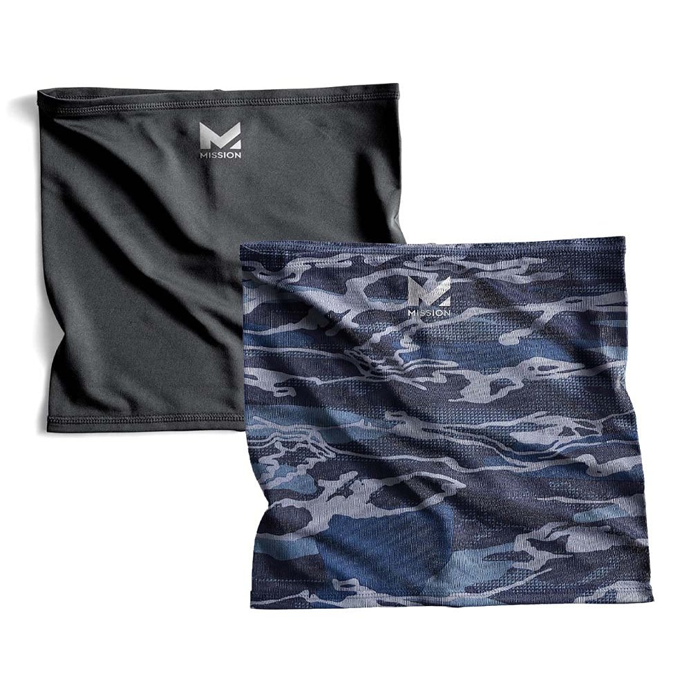 MISSION Youth Cooling Gaiter 2pk - Black & Camo - 2 Pack