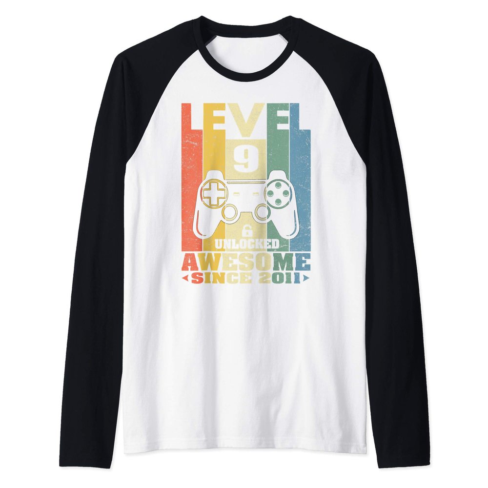 Level 9 Unlocked Awesome Since 2011 Video Game 9th Birthday Raglan Baseball Tee