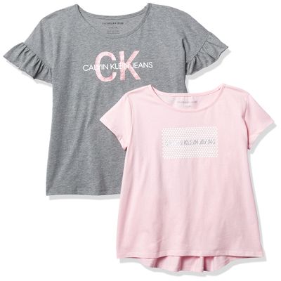 Calvin Klein Girls' Short Sleeve Legacy Graphic T-Shirt, Black Box 4187, 8-10