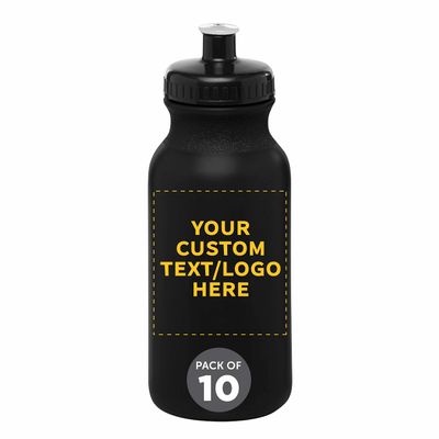 DISCOUNT PROMOS Custom 20 oz. Water Bottles with Push Cap Set of 10, Personalized Bulk Pack - Perfect for Gym, Hiking, Camping, Outdoor Sports - Black