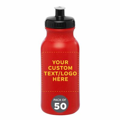 DISCOUNT PROMOS Custom 20 oz. Water Bottles with Push Cap Set of 50, Personalized Bulk Pack - Perfect for Gym, Hiking, Camping, Outdoor Sports - Red