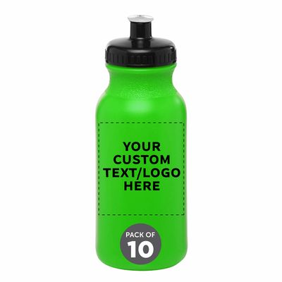 DISCOUNT PROMOS Custom 20 oz. Water Bottles with Push Cap Set of 10, Personalized Bulk Pack - Perfect for Gym, Hiking, Camping, Outdoor Sports - Neon Green