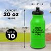 DISCOUNT PROMOS Custom 20 oz. Water Bottles with Push Cap Set of 10, Personalized Bulk Pack - Perfect for Gym, Hiking, Camping, Outdoor Sports - Neon Green view 4