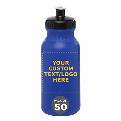 DISCOUNT PROMOS Custom 20 oz. Water Bottles with Push Cap Set of 50, Personalized Bulk Pack - Perfect for Gym, Hiking, Camping, Outdoor Sports - Reflex Blue