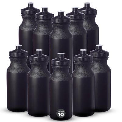 DISCOUNT PROMOS 20 oz. Water Bottles with Push Cap Set of 10, Bulk Pack - Perfect for Gym, Hiking, Camping, Outdoor Sports - Black