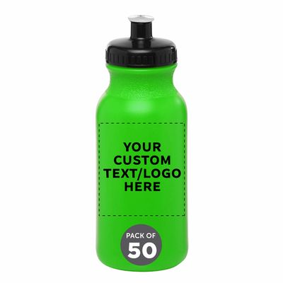 DISCOUNT PROMOS Custom 20 oz. Water Bottles with Push Cap Set of 50, Personalized Bulk Pack - Perfect for Gym, Hiking, Camping, Outdoor Sports - Neon Green