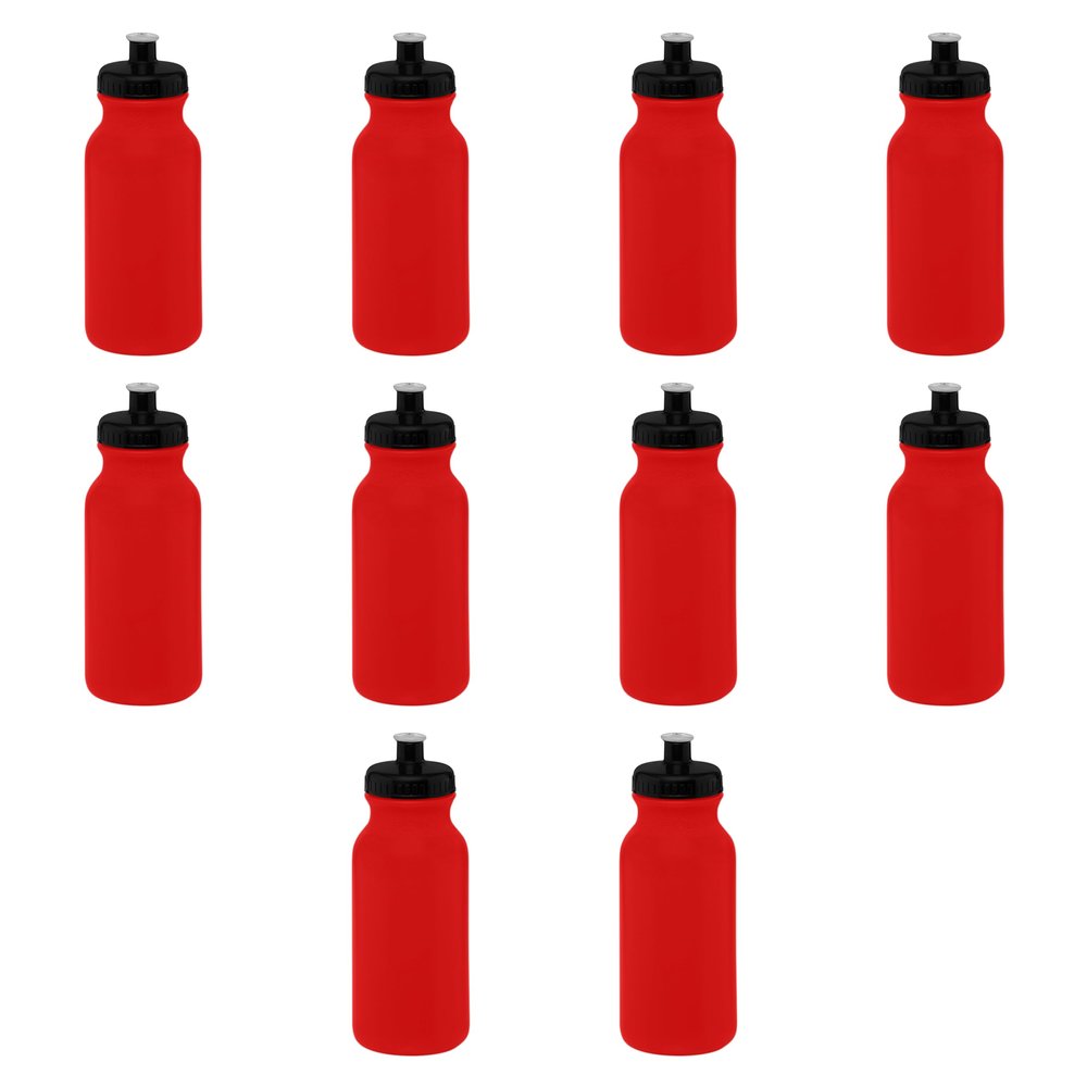 DISCOUNT PROMOS 20 oz. Water Bottles with Push Cap Set of 10, Bulk Pack - Perfect for Gym, Hiking, Camping, Outdoor Sports - Red