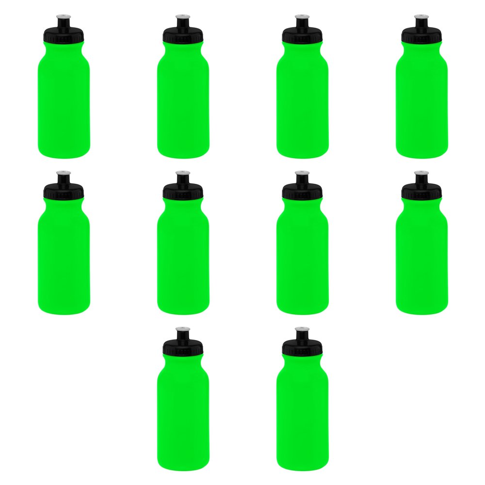 DISCOUNT PROMOS 20 oz. Water Bottles with Push Cap Set of 10, Bulk Pack - Perfect for Gym, Hiking, Camping, Outdoor Sports - Neon Green