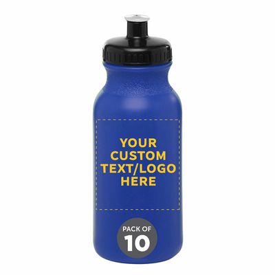 DISCOUNT PROMOS Custom 20 oz. Water Bottles with Push Cap Set of 10, Personalized Bulk Pack - Perfect for Gym, Hiking, Camping, Outdoor Sports - Reflex Blue
