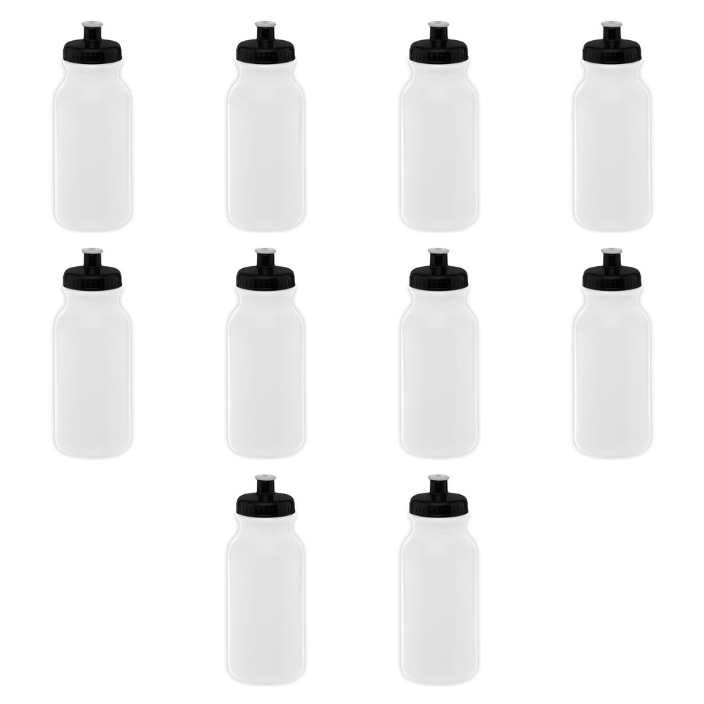 DISCOUNT PROMOS 20 oz. Water Bottles with Push Cap Set of 10, Bulk Pack - Perfect for Gym, Hiking, Camping, Outdoor Sports - White