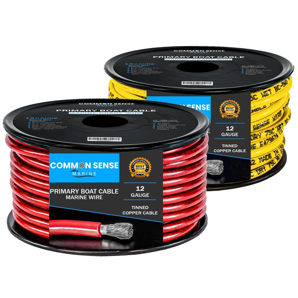 12 Gauge Primary Boat Cable - 75 ft Marine Grade Wire Tinned Oxygen-Free Copper - 12 AWG UL 1426 Standard PVC Wire for Boat, Automotive, Speakers, Camper & Trailers
