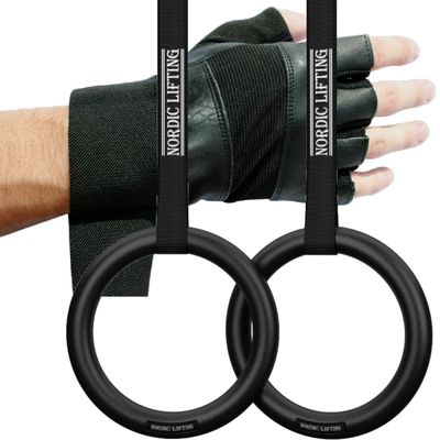 Nordic Lifting Weightlifting Gloves 12" Wrist Support, Large and Gymnastic Rings with Straps