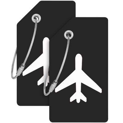 Mifflin-USA Silicone Luggage Tags (Black, 2 Pack) with Plane Embedded Design & Name ID Card; Bright Colors to Quickly Find Your Bag