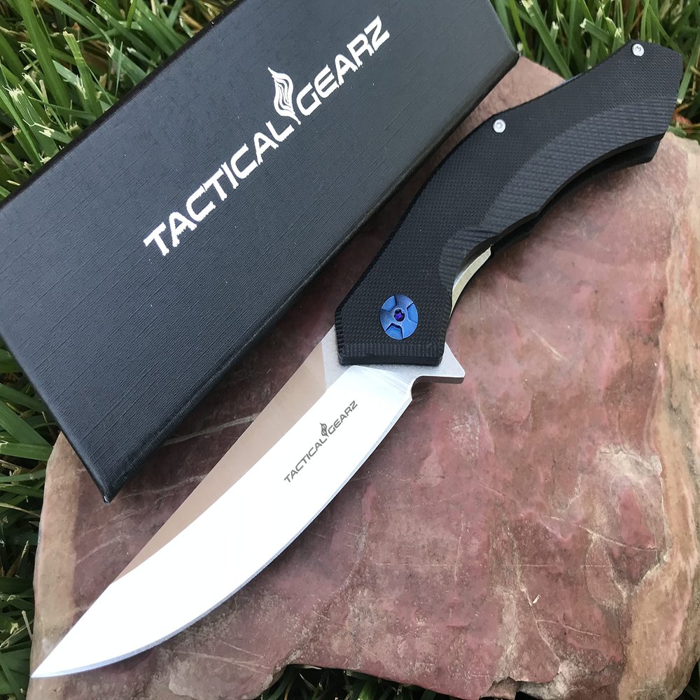 TACTICAL GEARZ Pocket Folding Knife for EDC, D2 Steel Blade, Solid G10 Handle (Triton)