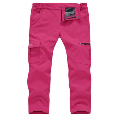 Gopune Women's Snow Ski Waterproof Softshell Snowboard Pants Outdoor Hiking Fleece Lined (Rose Red,L)