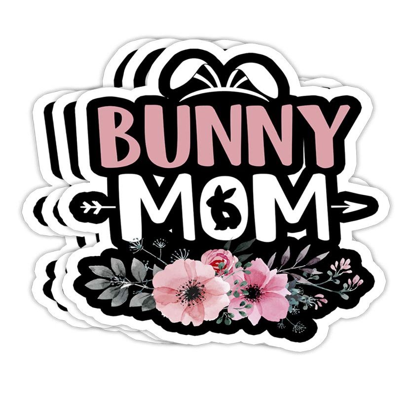 goldbabytee Bunny Mom Funny Bunnies White Rabbit - White- 4x3 Vinyl Stickers, Laptop Decal, Water Bottle Sticker (Set of 3)