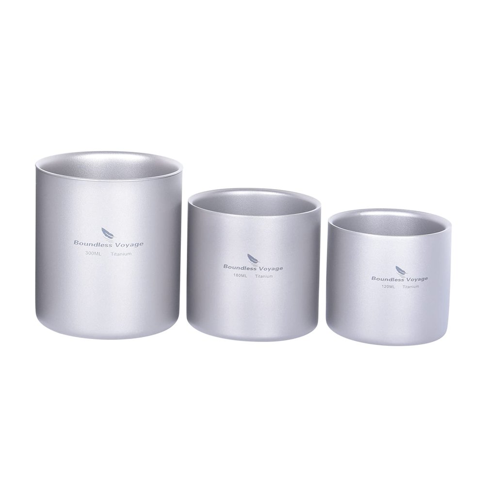 Boundless Voyage Double Walled Titanium Cup Insulated Mug Anti-scalding Outdoor Camping Tableware 120ml 180ml 300ml 450ml (3 PCS (120+180+300ml))