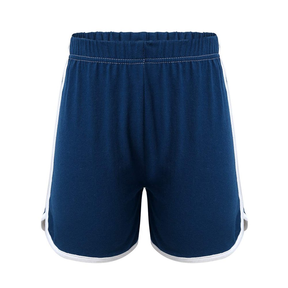 renvena Kids Girls Soft Cotton Elasticized Waist Athletic Shorts White Trimming Dolphin Hem Sportswear Navy Blue 3-4