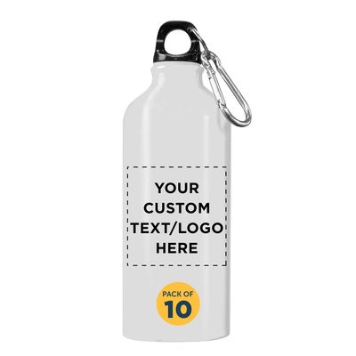 DISCOUNT PROMOS Custom Aluminum Water Bottles 20 oz. Set of 10, Personalized Bulk Pack - Perfect for Gym, Hiking, Any Indoor/Outdoor Activities - White
