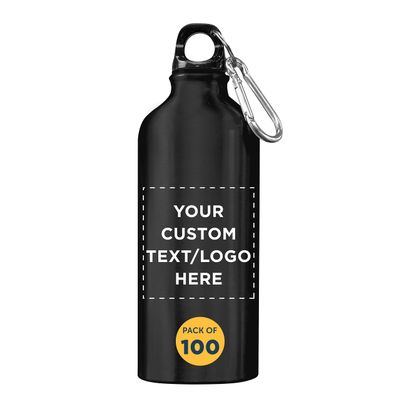 DISCOUNT PROMOS Custom Aluminum Water Bottles 20 oz. Set of 100, Personalized Bulk Pack - Perfect for Gym, Hiking, Any Indoor/Outdoor Activities - Black
