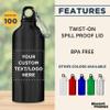 DISCOUNT PROMOS Custom Aluminum Water Bottles 20 oz. Set of 100, Personalized Bulk Pack - Perfect for Gym, Hiking, Any Indoor/Outdoor Activities - Black view 2