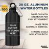 DISCOUNT PROMOS Custom Aluminum Water Bottles 20 oz. Set of 100, Personalized Bulk Pack - Perfect for Gym, Hiking, Any Indoor/Outdoor Activities - Black view 3
