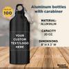 DISCOUNT PROMOS Custom Aluminum Water Bottles 20 oz. Set of 100, Personalized Bulk Pack - Perfect for Gym, Hiking, Any Indoor/Outdoor Activities - Black view 4