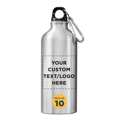DISCOUNT PROMOS Custom Aluminum Water Bottles 20 oz. Set of 10, Personalized Bulk Pack - Perfect for Gym, Hiking, Any Indoor/Outdoor Activities - Silver