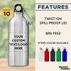 DISCOUNT PROMOS Custom Aluminum Water Bottles 20 oz. Set of 10, Personalized Bulk Pack - Perfect for Gym, Hiking, Any Indoor/Outdoor Activities - Silver view 2