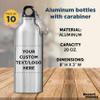 DISCOUNT PROMOS Custom Aluminum Water Bottles 20 oz. Set of 10, Personalized Bulk Pack - Perfect for Gym, Hiking, Any Indoor/Outdoor Activities - Silver view 4