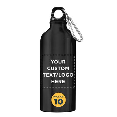 DISCOUNT PROMOS Custom Aluminum Water Bottles 20 oz. Set of 10, Personalized Bulk Pack - Perfect for Gym, Hiking, Any Indoor/Outdoor Activities - Black