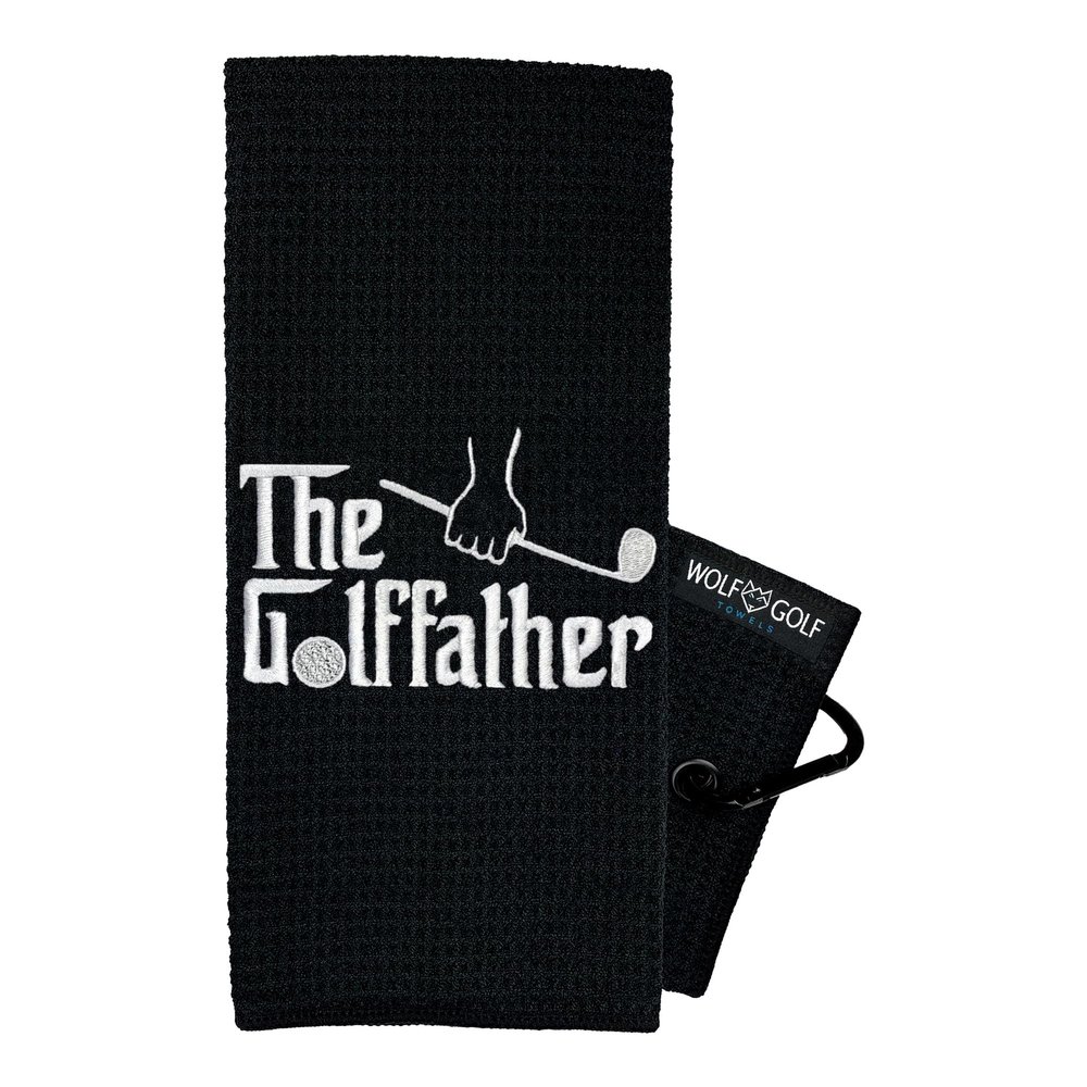 Wolf Golf Towels - The Golffather Golf Towel - Golf Accessories for Men - Golf Gifts for Men - Embroidered Funny Golf Towel