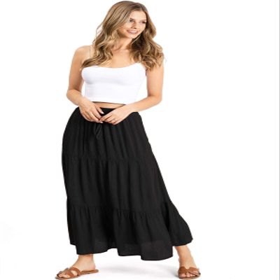 Ambiance Apparel Women's Juniors Boho Maxi Skirt (Large, Black)