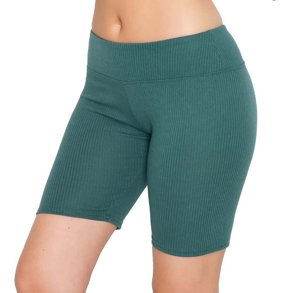 ALWAYS Women's Ribbed 8" Bike Shorts - Premium Soft High Waist Rib Knit Short Yoga Pants Seafoam S