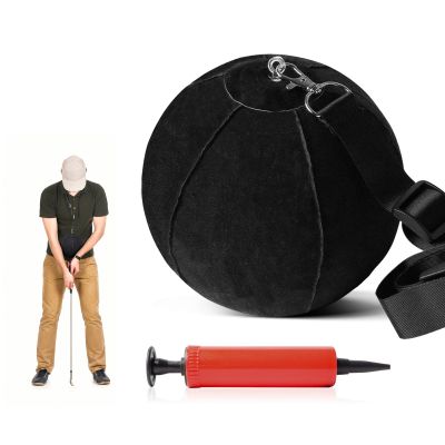 FINGER TEN Golf Smart Ball Training Aid Impact Inflatable Balls with Air Pump Adjustable Lanyard Assist Teaching Posture Correction Trainer Aids for Men Women Beginner Golfer (Black)