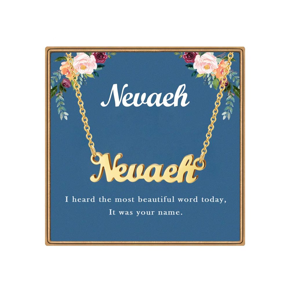 Ldurian Custom Name Necklace, Nevaeh Name Plate Pendant Necklace Pre Gifts, Charm Necklaces Jewelry for Birthday Anniversary