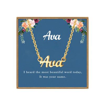 Ldurian Custom Name Necklace, Ava Name Plate Pendant Necklace Pre Gifts, Charm Necklaces Jewelry for Birthday Anniversary