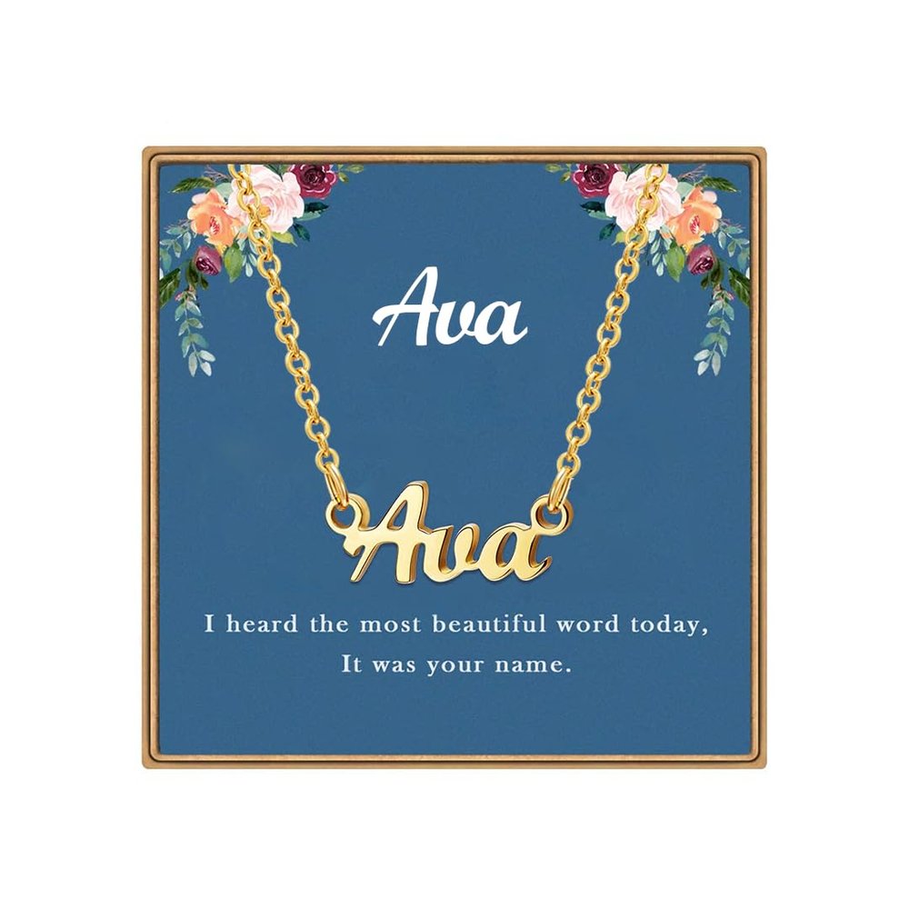 Ldurian Custom Name Necklace, Ava Name Plate Pendant Necklace Pre Gifts, Charm Necklaces Jewelry for Birthday Anniversary